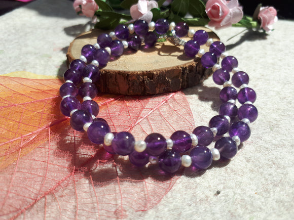 Bracelet en AMETHYSTE / perles de culture naturelles